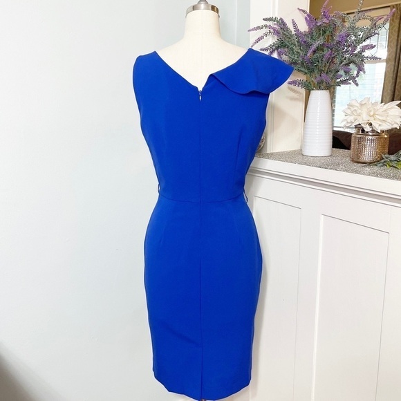 Calvin Klein Ruffled Sheath Dress Royal Blue Size 6 Small - Picture 5 of 10
